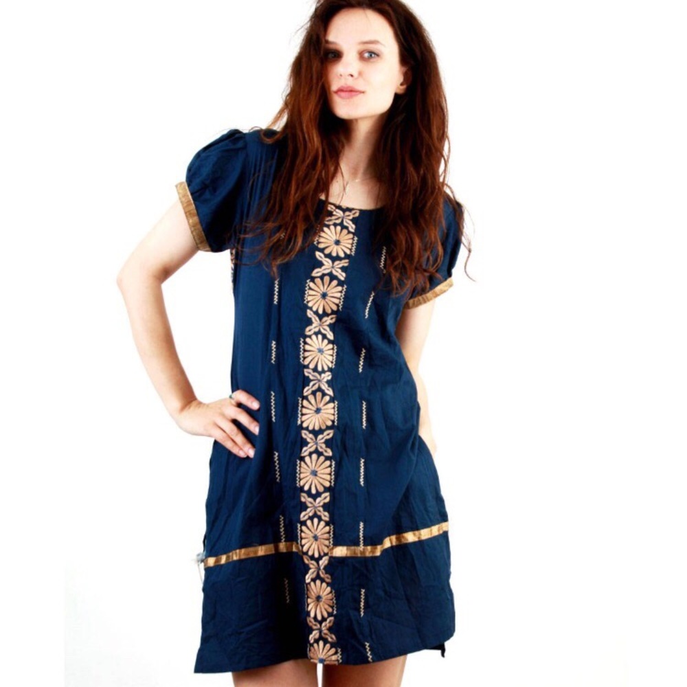 Vintage Indian Embroidered, Folksy, Cotton Dress